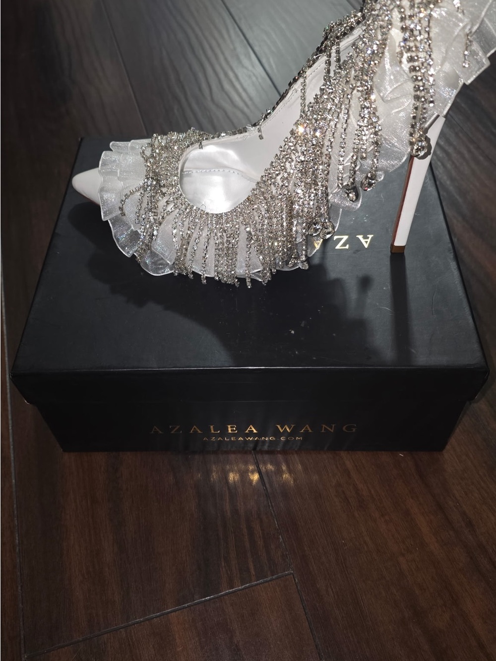 White Crystal Fringe Peep-Toe Stiletto